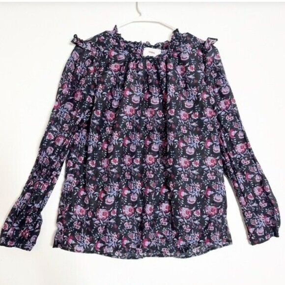 Xirena Lanie Purple Cottage Core Floral Ruffle Silk Blend Long Sleeve Blouse XS - Picture 2 of 11